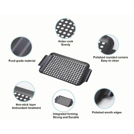 Non-Stick Barbecue Trays with Handle - Grill Topper Rectangular Grilling Plate - Indoor Outdoor use for Meat, Vegetables & Seafood - Versatile Kitchen Cookware
