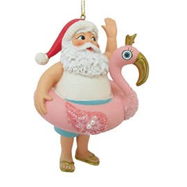 December Diamonds 79-81517 Resin Santa in a Flamingo Float Ornament 4 Inches