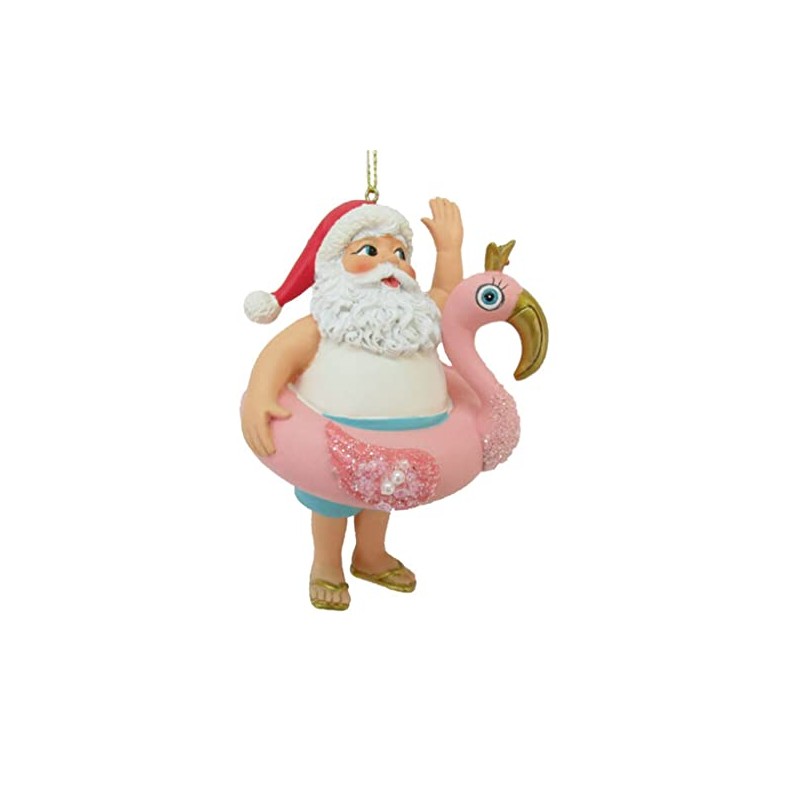 December Diamonds 79-81517 Resin Santa in a Flamingo Float Ornament