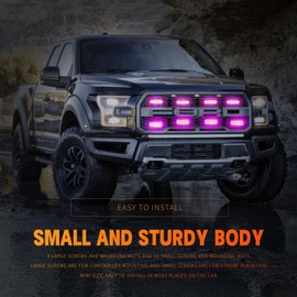 BooYu 8-pcs Surface Mount LED Emergency Strobe Flashing Lights w/Controller for Trucks, Vehicles, Car (Purple)