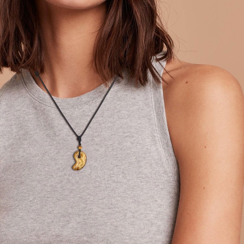 Koai Natural Stone Power Stone Lucky Amulet Magatama Necklace, Adjustable