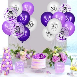 30th Purple Birthday Balloons Decorations, 16 PCS Purple White Happy 30th Birthday Confetti Latex Balloons for Women Men Happy Birthday Party Wedding Anniversary Indoor Outdoor Party Supplies,12 Inch
