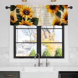 YUVVLFY Sunflowers Valance Curtains for WindowsFarmhouse Rustic Retro Flower Modern Rod Pocket Decorative Window Valance for Kitchen Bathroom Bedroom Living Room Closet, 54x18 Inch