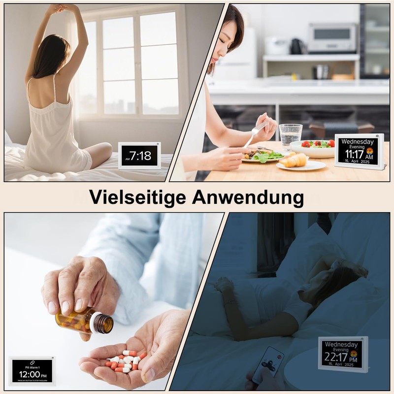 MEKOTRIN Großes Display 7 Zoll Digitaler Kalender Wecker Auto -Dimm