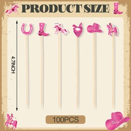 Didaey 100 Pcs Cowboy Cocktail Picks Cowgirl Toothpicks for Appetizers Bamboo Cocktail Skewers Wild West Food Picks Drinks Dessert Sticks Cupcake Toppers for Western Theme Birthday Party(Cowgirl)