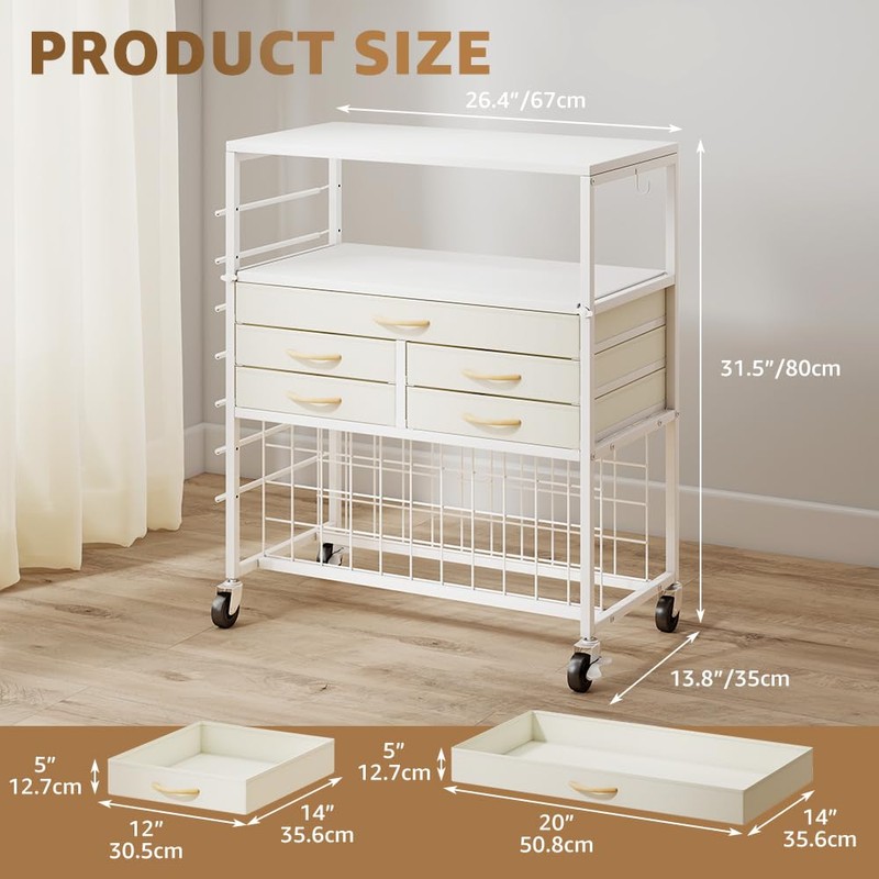 LUCKUP Organization and Storage Craft Table for Cricut Machines, Rolling