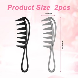 2 Pcs Wide Tooth Comb, Large Texture Combs Wide Tooth Curl Comb Shark Teeth Hairstyle Tool for Curly Wet Wavy Thick Hair Wigs Barber Salon, Women Men (Black)