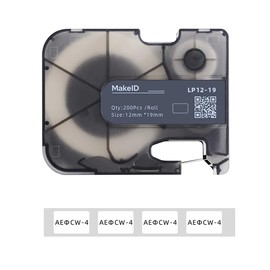 MakeID Multi-Purpose Nylon Label Cartridge for Wire Labeling, Terminal Blocks, General ID, Black on White - for P31 Industrial Label Makers, 0.75"W x 0.47"H, 200Labels/Roll