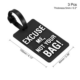 sourcing map Luggage Tag, PVC Identifier Card Holder Label, Excuse Me, Not Your Bag Pattern Travel Bag Tag with Adjustable Strap for Baggage Suitcase, Black 3 Pack