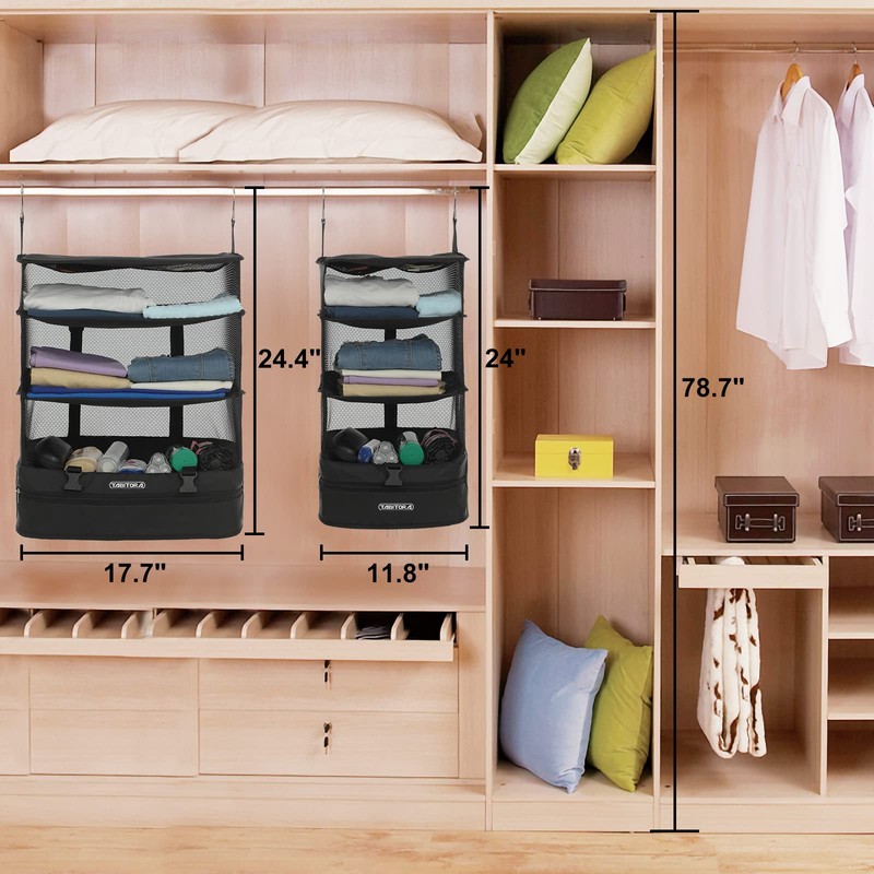 TABITORA Portable Hanging Travel Shelves Bag Packing Cube Organizer Suitcase