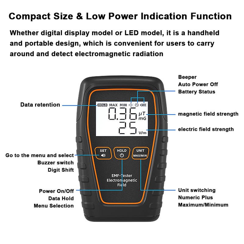 Handheld EMF Tester Portable Electromagnetic Radiation Detector Electromagnetic Radiation Intensity