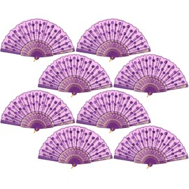 QIRMIZI 8 Pcs Handheld Folding Fan Spanish Hand Fans for Women Foldable Bulk for Party Wedding Church Dancing Music Festivals Carnivals EDM Events Decoration,Purple