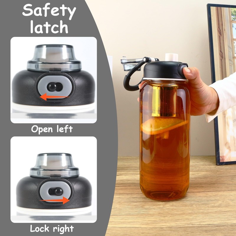 CHPINDAM 34oz tea bottle with infuser - Large Capacity Glass