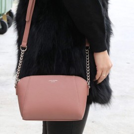 David Jones - Women's Small Crossbody Bag - Chain Shoulder Strap Rigid Faux Leather Messenger Bag - Elegant Saddle Bag - Fashion Clutch Handbag Evening Party - Zipper Purse Work Travel - Pink