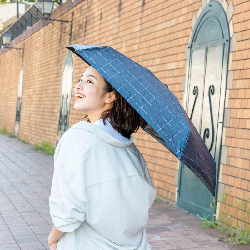 HUS. All Weather Check Folding Umbrella, For Both Sun and