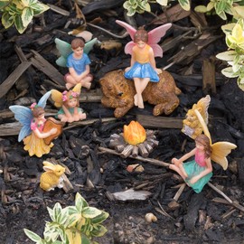 GloBrite Set of 9 Mini Fairies Family Set - Outdoor Garden Ornament Accessories, Miniature Fairy Figurines Statue for DIY Home Decoration