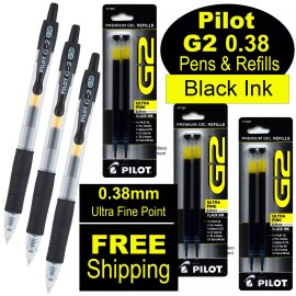 Pilot G2 0.38 Black, Ultra Fine Point, Black Gel Ink, Rollerball Pens & Refills