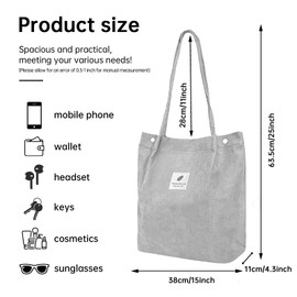 YanZhou Canvas Tote Bag for Women, Large Capacity Corduroy Quilted Tote Bag with Inner Pockets, Durable Stylish ，Reusablee (grey)