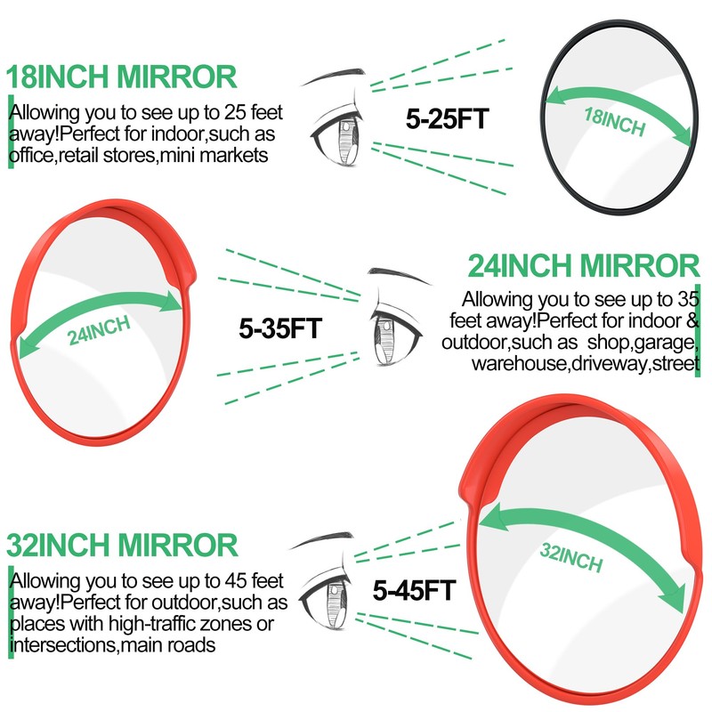 32" Security Mirror PC Convex Traffic Mirror Wide Angle Curved