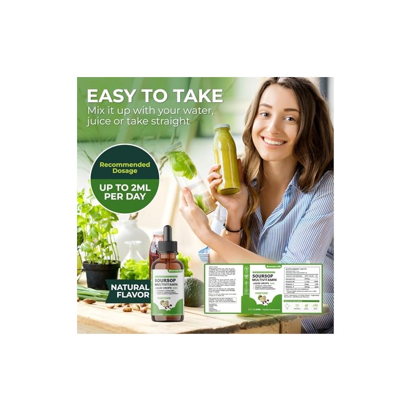 Soursop multivitamin Drop Natural Energy Booster, Immune Support, Vegan,Gluten Free,Non-GMO