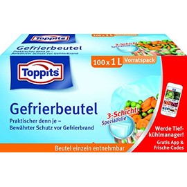 Toppits Freezer Bags Storage Pack, 1 Litre, Pack of 100, Stand, Transparent