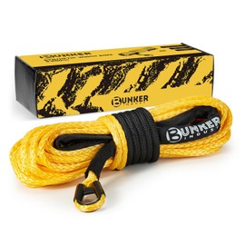 BUNKER INDUST 1/4" x 50FT Synthetic Winch Rope – 9500LB Break Strength, Heavy-Duty ATV/UTV Winch Cable with Protective Sleeve (Yellow, 50FT)