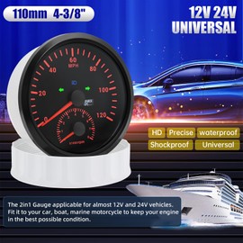 ARTILAURA 110mm 4-3/8" GPS Speedometer with Tachometer Boat 120 MPH Speedometer 8000RPM Tacho AUTO Gauge Waterproof for Marine AUTO Car Truck(Black)