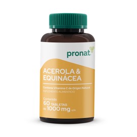 PRONAT  Acerola y Equincea, Suplemento Alimenticio, con 298 mg de Vitamina C, 60 tabletas de 1000 mg                                                  