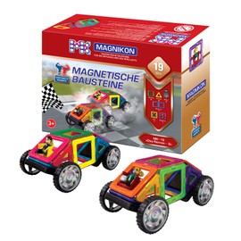 MAGNIKON Magnetic Building Blocks MK-19 The Race 2 with Wheels - Magnetic Game 19 Pieces, Magnetic Building Blocks, Ideal as a Magnetic Game to Promote Creativity and Motor Skills, Magnetic Building