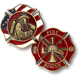 MotorDog69 Harley Gas Cap Coin Mount Set with Fire Rescue Flag for Softail Dyna Road King Sportster……