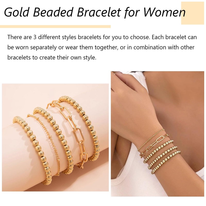 Gold Bracelet Stack Paperclip Bracelet Gold Beaded Bracelets Pearl Stackable