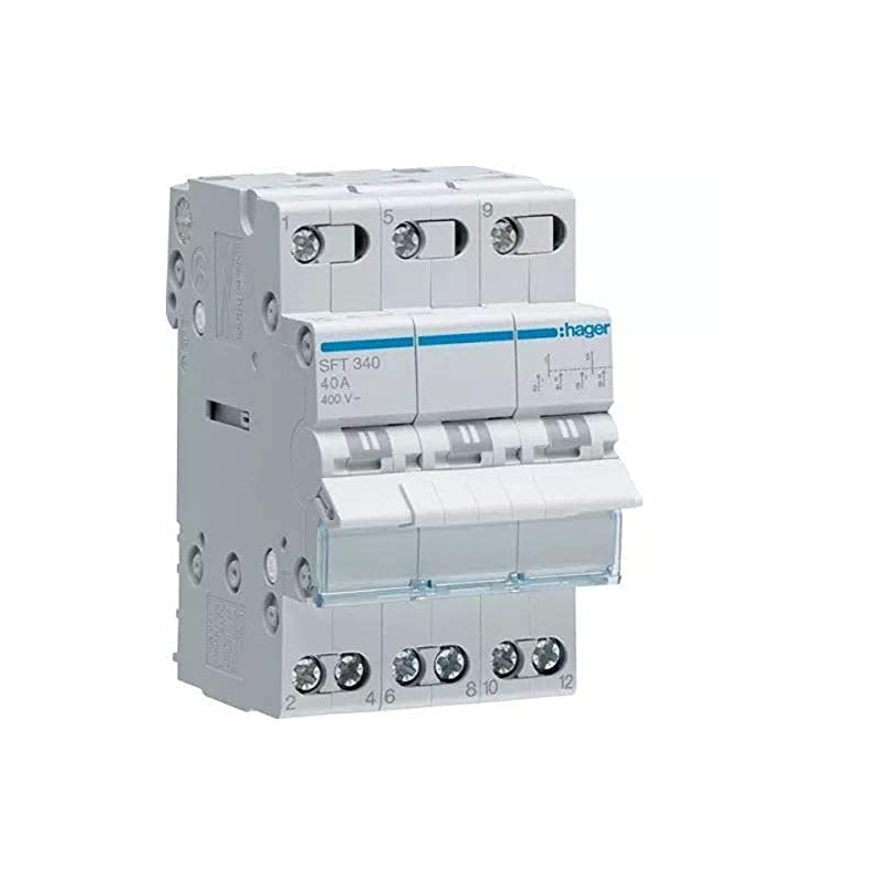 Hager SFT340 Switch Modular 3-Pin 40A COMUN Top i-0-ii