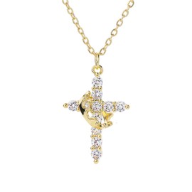 SENHOWII Crown Cross Necklace for Women - Elegant Gold, Silver, and Rose Gold Cubic Zirconia Pendant, Non-Tarnish Simple Design, Perfect Faith Jewelry Gift (gold)