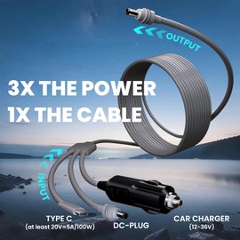 Terapaton Starlink Mini 3 in 1 USB-C to DC Power Cable - with 18AWG 10FT Cable, for Car Cigarette Lighter & 100W+ PD & DC Power Supply Use