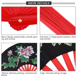 Traditional Chinese Folding Fan, Chinese Kung Fu Tai Chi Folding Fan Martial Arts Kung Fu Bamboo Silk Fan Right Hand Folding Fan Wushu Dance Training (Black)