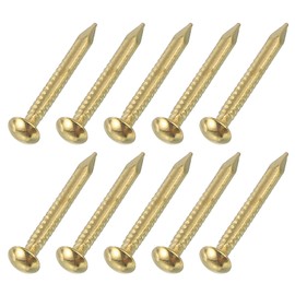 sourcing map 50Pcs Small Hardware Nails, 1.2 x 12mm Brass Round Head Nail Common Finishing Nail for Household Woodworking Picture Hanging DIY Projects, Gold