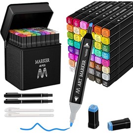 Alcohol Markers, 48 Colors Dual Tip Art Markers Set for Kids Adult Coloring, Sketching Drawing Permanent Coloring Marker, Alcohol Based Marker Artist Pens With Carry Case (48)