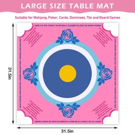 Taluokong Mahjong Mat for Table with Rules Rubber Anti Slip Noise Reduction Table Mat Cover with 1 Carrying Bag and 3 Dice for Mah jongg Poker Cards Tile and Board Games Dominoes 31.5in*31.5in (Pink)
