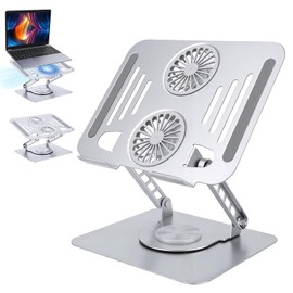 Ventilador para Laptop, Base para Laptop con Ventilador de 360°, Enfriador para Laptop con 2 Ventiladores, para Laptop para 10-17.6", Ultrasilencioso, Altura Ajustables (Plata)