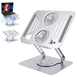 Ventilador para Laptop, Base para Laptop con Ventilador de 360°, Enfriador para Laptop con 2 Ventiladores, para Laptop para 10-17.6", Ultrasilencioso, Altura Ajustables (Plata)