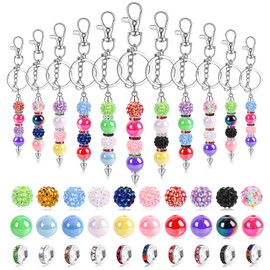 Ferreve 200 Pcs Beadable Keychains Bars Blank Bulk Set, Multicolor Rainbow Spacer Acrylic Focal Beads, Keychain Making Kit Accessories DIY Supplies for Pens, Jewelry, Gifts, Decorations(Vintage)