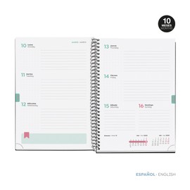 Miquelrius 2024-2025 School Diary September 2024 to June 2025 Size 154 x 215 mm Week to View Card Cover Metal Spiral Bound Black Spanish English Party
