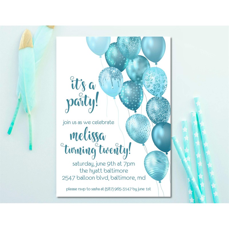 Turquoise Birthday Party Invitations With Envelopes