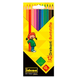 Idena 20134 Coloured Pencils in 12 Colours, Coloured Pencils Made of FSC Wood in Ergonomic Triangle Shape, Packed in Cardboard Case
