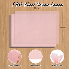 Phinus 140 Sheets Pink Tissue Paper, 14 x 20 Inches Tissue Paper Bulk, Wrapping Tissue Papers for Weddings Birthday DIY Project Arts Craft Decor