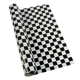 Fun Express 102ft Black & White Checkered Disposable Plastic Table Roll - Stylish and Convenient Party Decor for Themed Weddings Receptions & Celebrations - Easy to Use Clean & Event Setups - 1 Piece