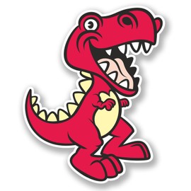 2 x 10cm Happy Pink T-Rex Dinosaur Vinyl Sticker Laptop Helmet Skate #6687 (8cm Wide x 10cm Tall)