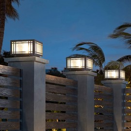 SLAWA Outdoor Post Caps Lights Modern Square Fence Pillar Lamps Waterproof Lawn Column Cap Lamp Courtyard Stainless Steel Housing Light Deck Post Light Fixture with Pier Mount Yard Pedestal Light