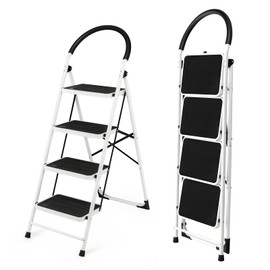 S AFSTAR 4 Step Stool Ladder, Folding Step Stool with Wide Anti-Slip Pedal, Reinforced Crossbars, Convenient Handgrip, 330Lbs Sturdy Steel Ladder for Home, Office, Farm, Garage, No Assembly Required