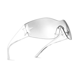 Rimless Y2K Sunglasses for Women Men – Trendy Star Shield Wrap around Sunglasses Oversized Frameless Sun Glasses UV400 Festival Concert Summer Trendy - Color: Black